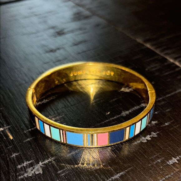 Kate Spade 'Jump for Joy' Idiom Bangle Bracelet, Multi Colorful Gold-Tone - Picture 2 of 10
